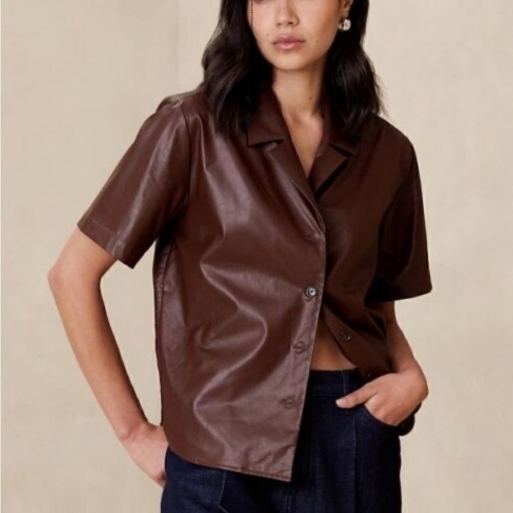 Banana Republic Factory Dark Brown FauxLeather Shirt